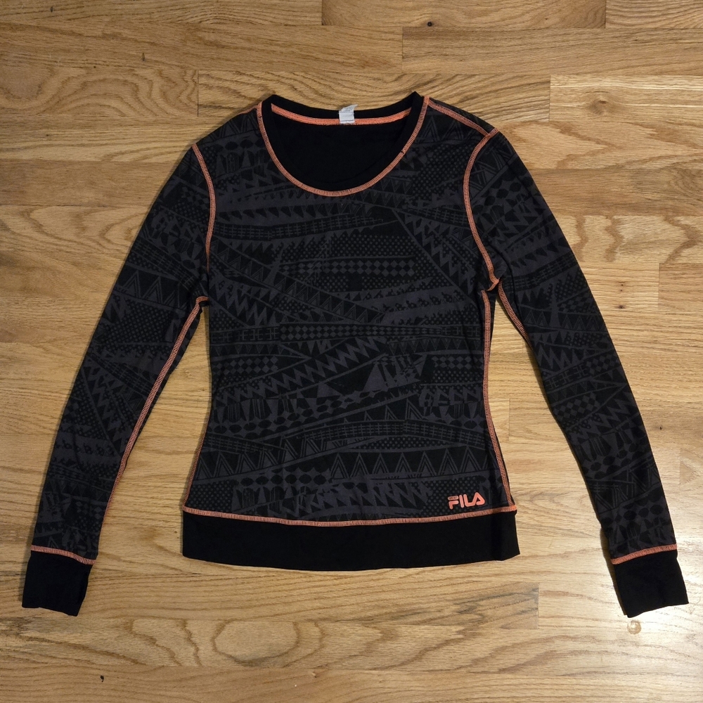 NWOT FILA Sport Athletic Shirt in Black/Gray Pattern, Size XS